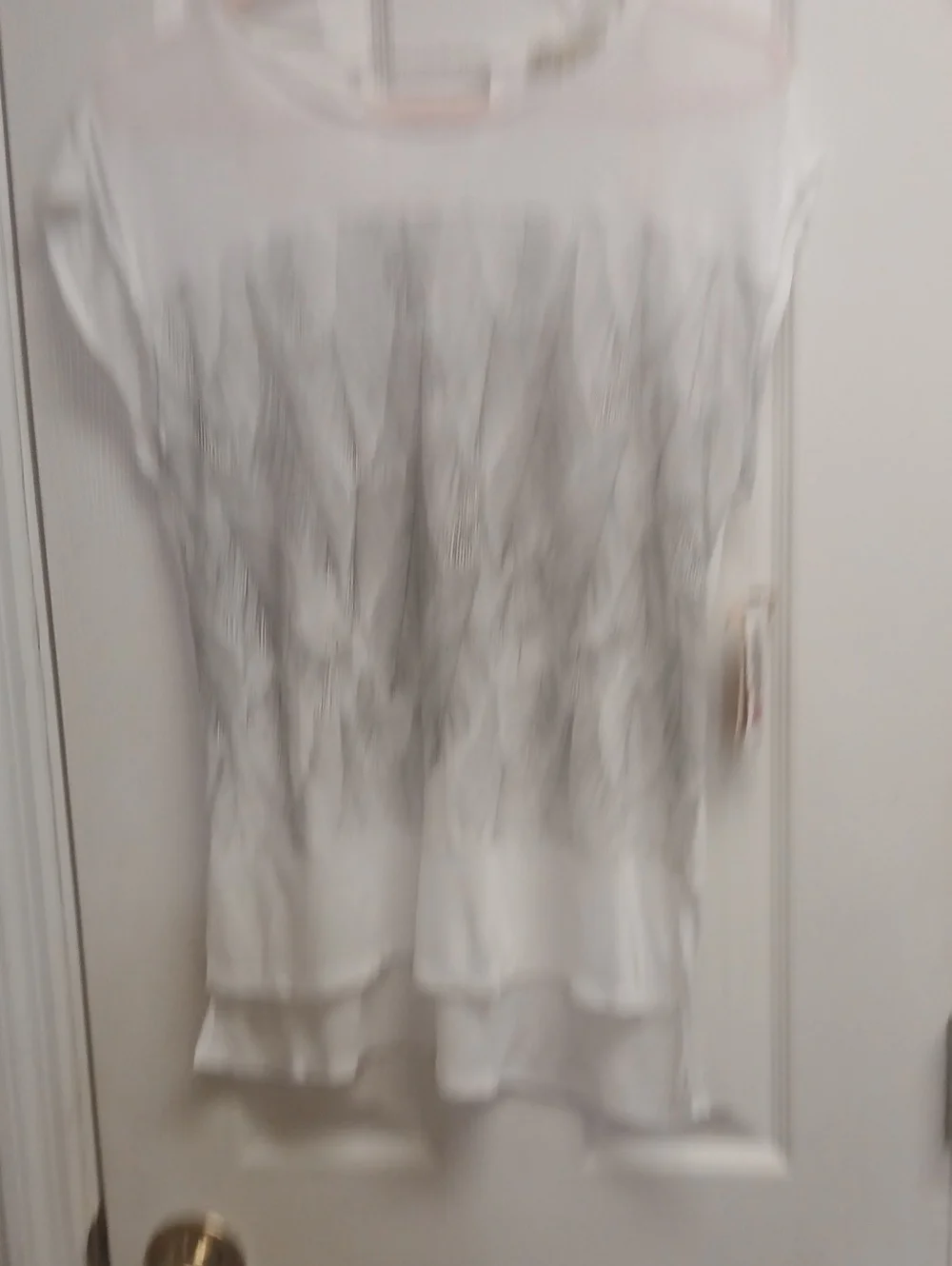 Democracy Linen Blend White Grey Pattern Layered High Low Top Size S NWT